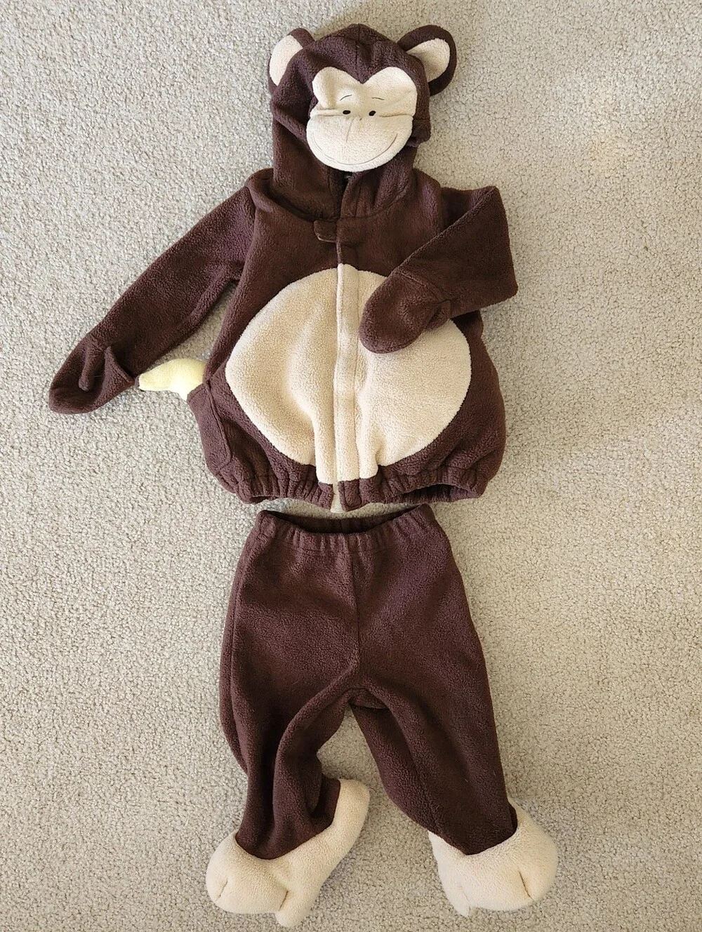 Old Navy One Piece Monkey Costume Brown Fleece Halloween Dress Up Play 12-24m